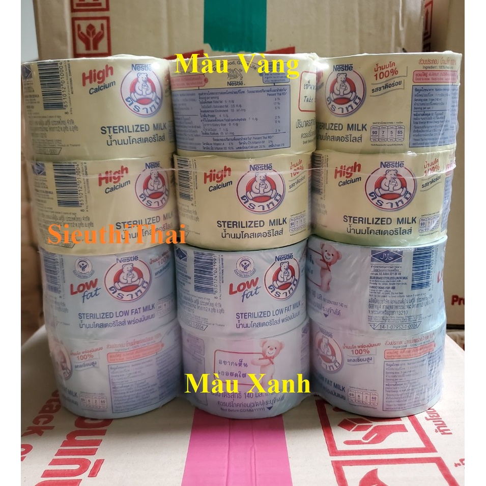 2 màu Vàng và Xanh Lốc 12 hộp sữa gấu Nestle chính hãng Thái Lan