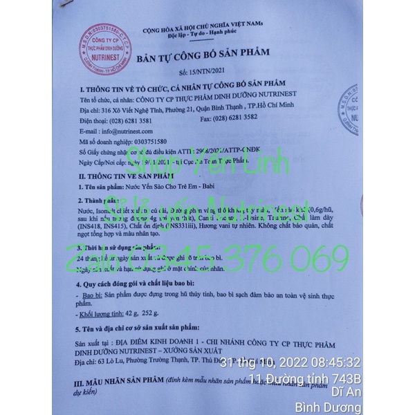 Yến cho trẻ em Babi Green Bird hương Vani