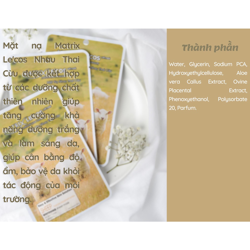 Mặt nạ cấp ẩm làm sáng da Nhau Thai Cừu Matrix Lecos - Hộp 20 gói