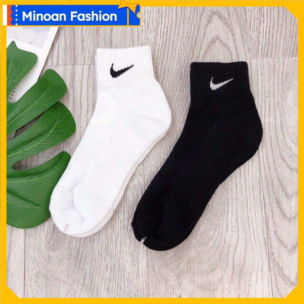 Tất Vớ Ni.ke Trắng Thể Thao Cổ Ngắn Cổ Trung Cổ Cao Nam Nữ Vải Dệt Kim