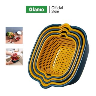 Bộ Rổ Nhựa 6 Món Kèm Chậu GLAMO Đa Năng Đựng Thực Phẩm Rau Củ Quả