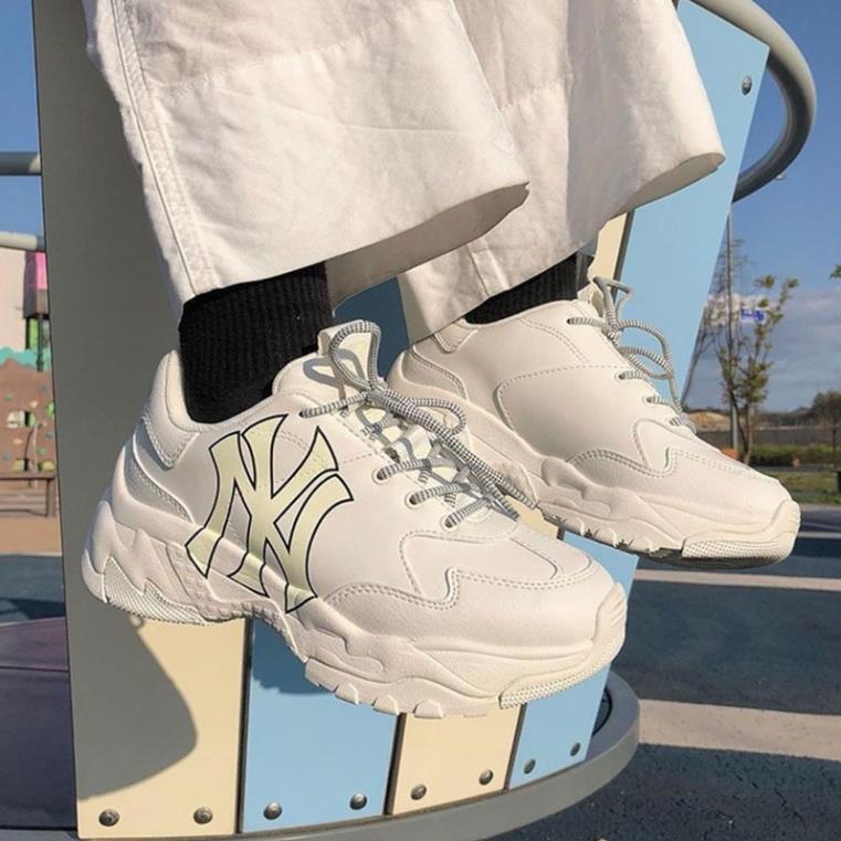 Giày Sneaker MLB Chunky NY Trắng, Giày Thể Thao Yankees Chữ Vàng Nam Nữ Da Bò Đế Độn 2 Lớp Cao Cấp Full Size