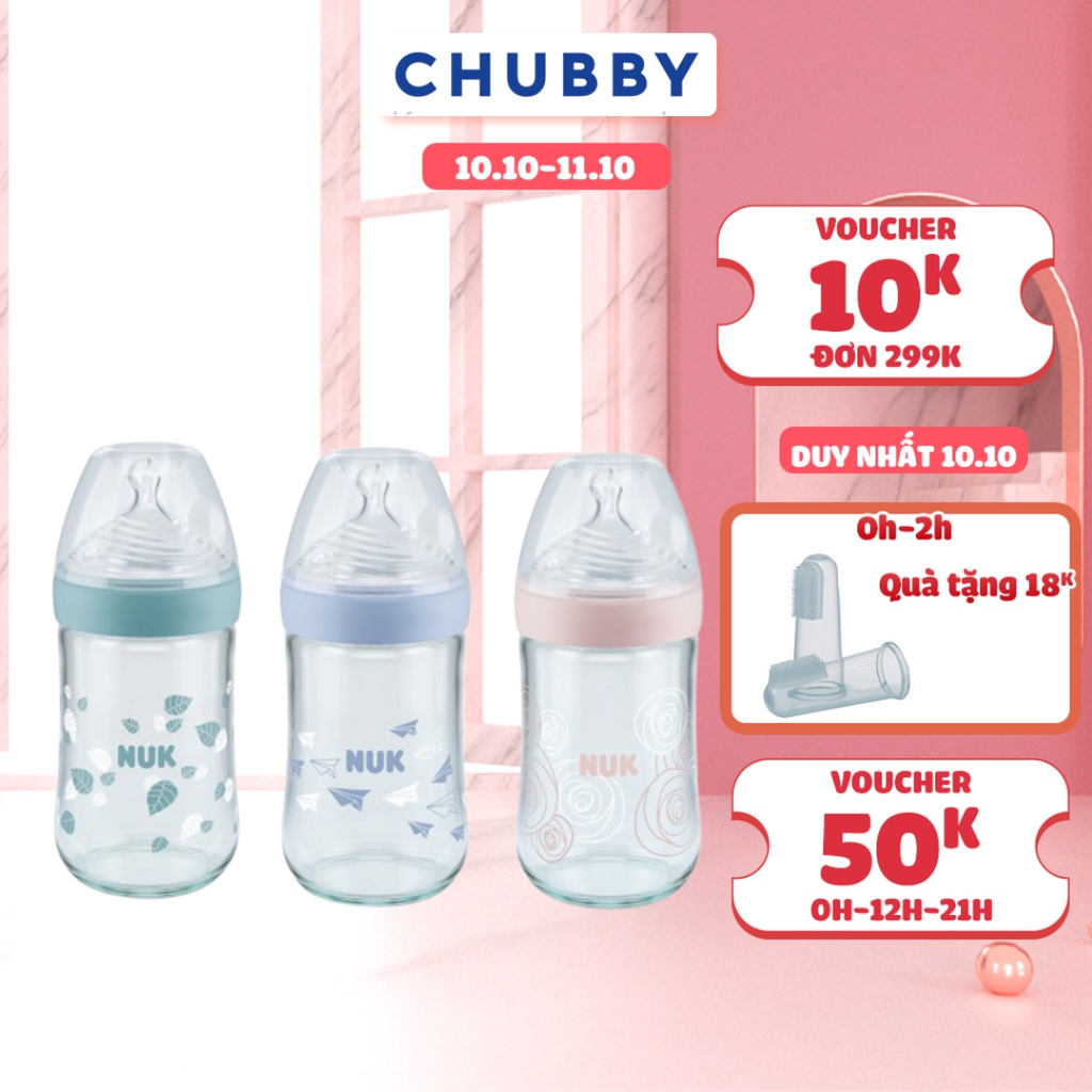 Bình Sữa Đa Tia Cho Bé NUK Nature Sense Phần Thân Bằng Thủy Tinh Và Núm Ti Silicon Y Tế Mềm Mại 120ml-240ml NU21498