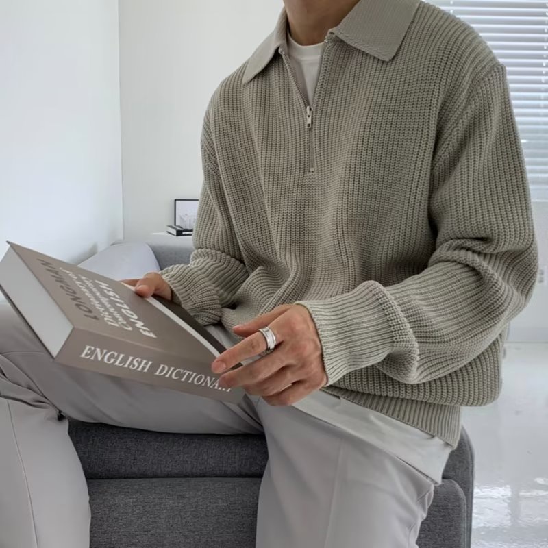 Aokang Áo sweater Dáng Rộng Cổ Bẻ Phong Cách retro Nhật Bản Giản Dị Dành Cho Nam