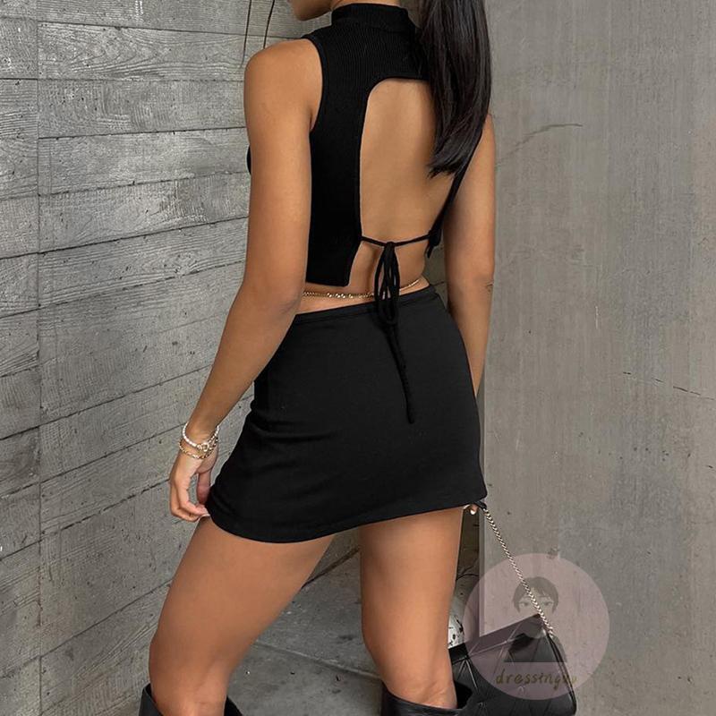 Áo Tank Top Cổ Tròn Hở Lưng Màu Đen Thời Trang Mùa Hè Cho Nữ