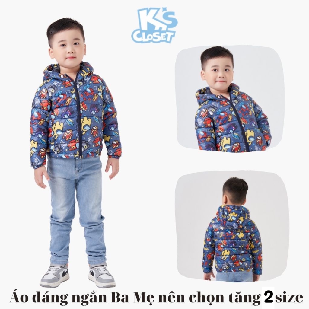 Áo phao dài tay K'S CLOSET in hình hoạ tiết đáng yêu, có mũ cho bé trai và bé gái KT191ONF/KT215TWF