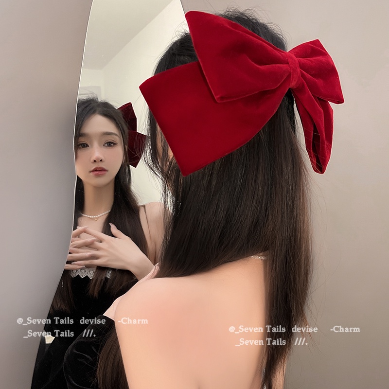 Kẹp Tóc Nơ Đen Cỡ Lớn Bằng Nhung Thời Trang Cho Nữ