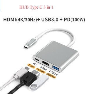 Hub type c 3in1 - cổng chuyển đổi hub usb type-c to hdmi, usb 3.0, pd type-c cho laptop, điện thoại, samsung dex