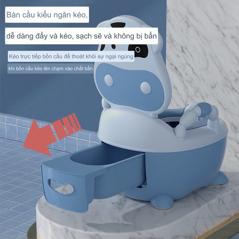 Bô vệ sinh cao cấp cho bé hình bò sữa siêu xinh, có chỗ dựa và tay cầm