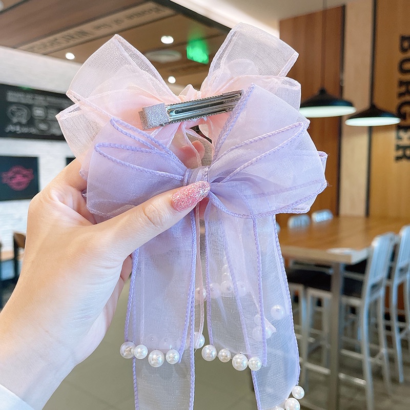 Nơ kẹp tóc cho bé gái dễ thương đính hạt nhân tạo mã TGNT9