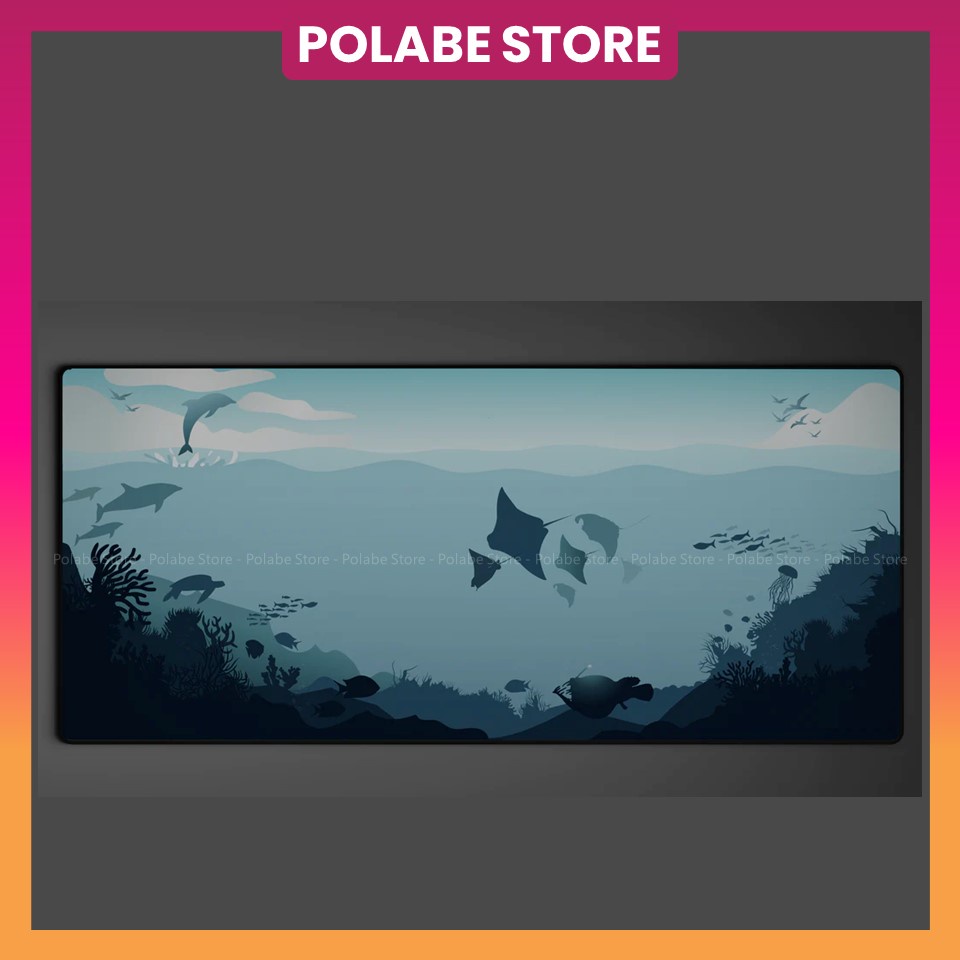 Deskmat SEA LIFE lót chuột cỡ lớn lót bàn phím kích thước 90x40cm dày 4mm Deskpad bàn di chuột văn phòng - Polabe Store