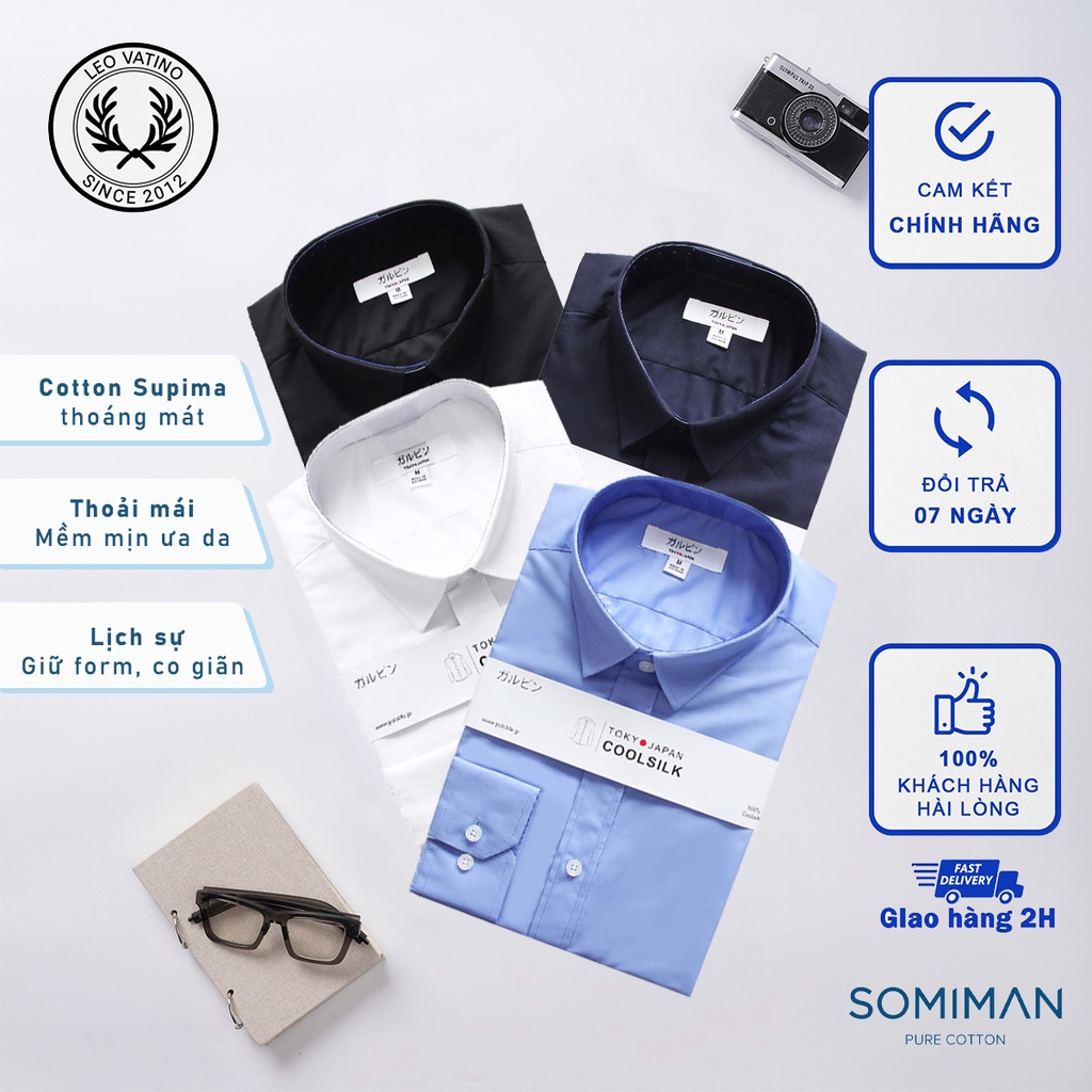 Áo sơ mi nam Coolsilk 100% LeoVatino Phân phối độc quyền, sơ mi dài tay chống nhăn chuẩn form giữ dáng SMLIFE01
