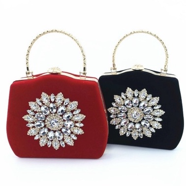 Clutch tiệc ví cầm tay dự tiệc phom hộp đá pha lê nổi sang trọng