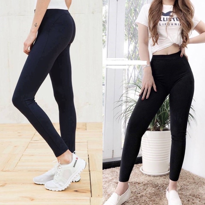 Quần legging dài nữ cạp cao nâng mông vải cotton dày mỏng co giãn - Quần legging nữ trơn ôm bó body tập gym yoga ở nhà