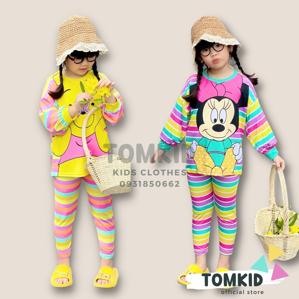 Đồ ngủ cho bé gái, đồ bộ dài tay bé gái chất thun lạnh chính phẩm mềm mịn không nhão vải 10-42kg Tomkids