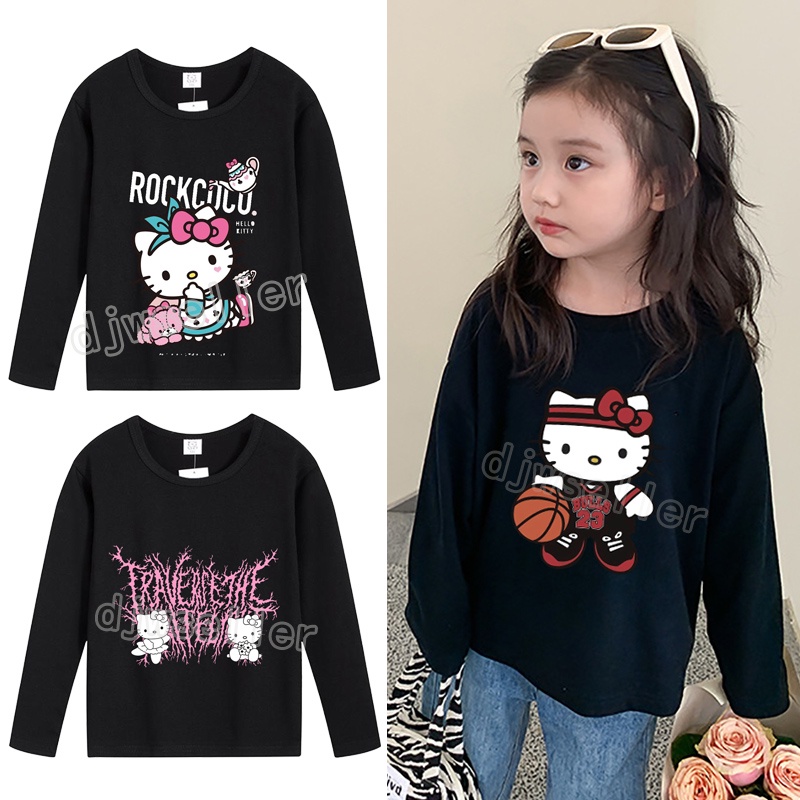 Áo Thun Tay Dài In Hình Mèo Hello Kitty Thời Trang Thu Đông Cho Bé Gái