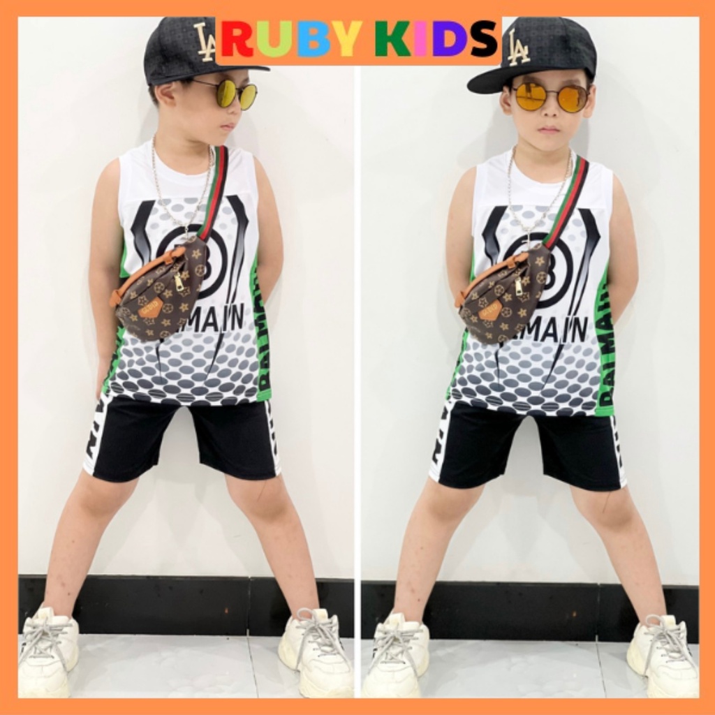 Bộ bé trai thể thao sát nách thun lạnh 3d mát mịn thấm hút mồ hôi Đồ bộ bé trai RUBYKIDS