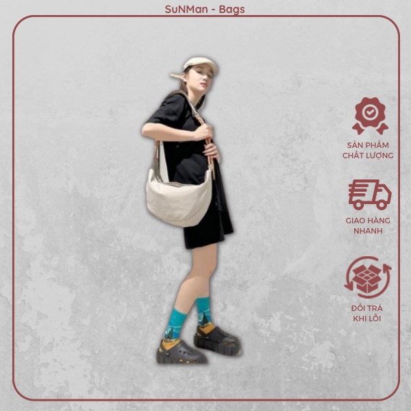 Túi đeo chéo, túi tote vải Oxford lót Polyeste chống thấm nước thời trang phong cách Nhật Bản tặng kèm phụ kiện
