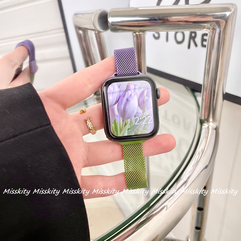 Dây Đeo Bằng Thép Không Gỉ Màu Gradient Cho Apple Watch Ultra Series 8 7 5 4 3 6 SE 49mm 45mm 41mm 40mm 44mm