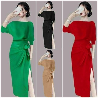 Đầm ôm body cổ thuyền nơ cao cấp có size 3xl tặng kèm hoa tai thời trang