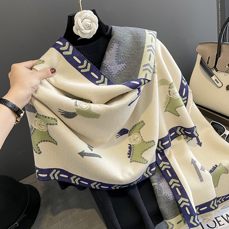 Khăn Choàng Len Cashmere Kẻ Sọc Dày Ấm Áp Phong Cách Âu Mỹ Mới Cho Nữ