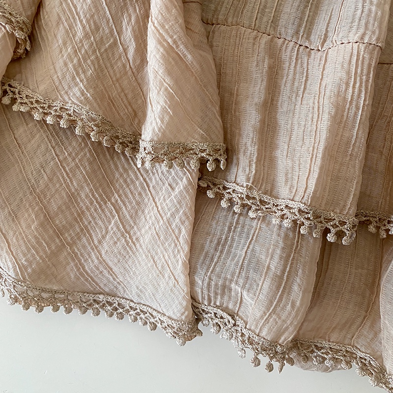 Set Áo Sơ Mi Tay Bèo + Chân Váy Màu Nâu Ngọt Ngào Thời Trang Mùa Hè Cho Nữ