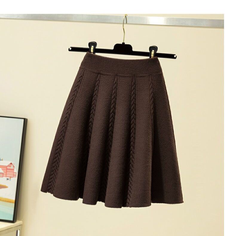 Chân Váy Chữ A Dệt kim Len Nhung Len Váy Xòe Ngắn Dáng Rộng Dày Lưng Cao Thiết Kế Mới Mùa Thu Đông 1