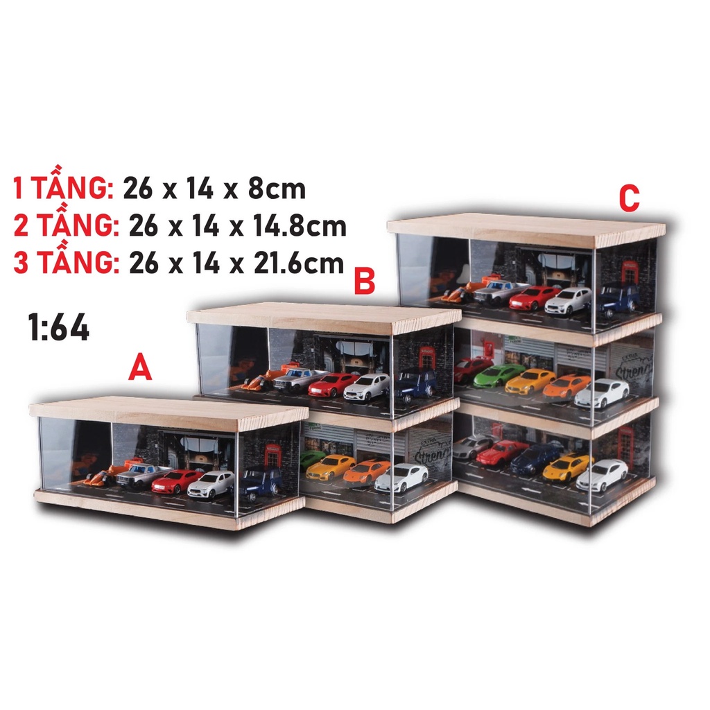HỘP MICA ĐẾ GỖ TRƯNG BÀY CHO XE MÔ HÌNH TỈ LỆ 1:64 PK322 gỗ 1:64