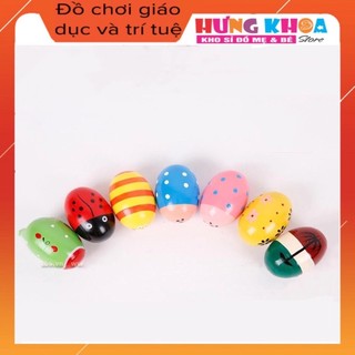 Quả Trứng Cát Đồ Chơi Xúc Sắc Lục Lạc Gỗ Nhiều Mầu Sắc Kích Thích Giác Quan, Tập Cầm Nắm Cho Bé Sơ Sinh Từ 0-3 Tuổi