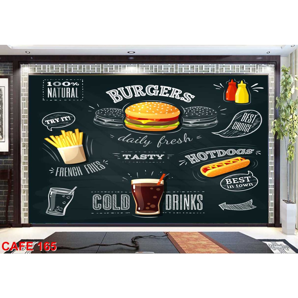 Tranh dán tường 3D Trang trí quán cà phê - VẢI LỤA kim sa, Decal PPC,  cafe “hot” nhất Trend nhất hiện nay.