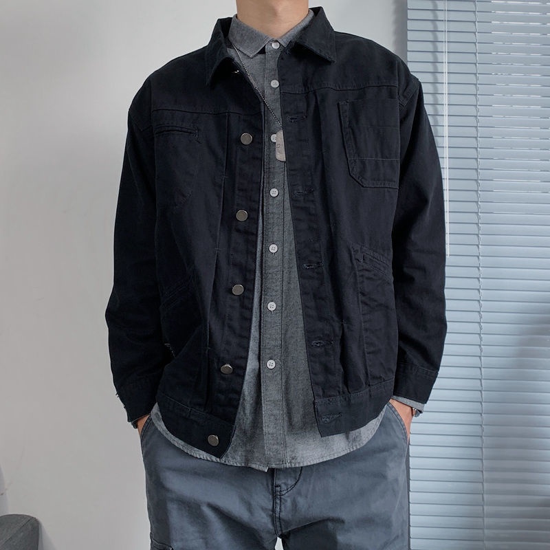 Áo Khoác Denim Dài Tay Form Rộng Phong Cách Retro Cho Nam