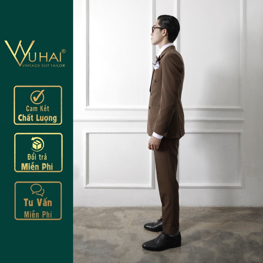Blazer nam Hàn Quốc, Bộ áo Vest nam đẹp mã M024 màu Nâu Tây hàng 2 lớp trẻ trung