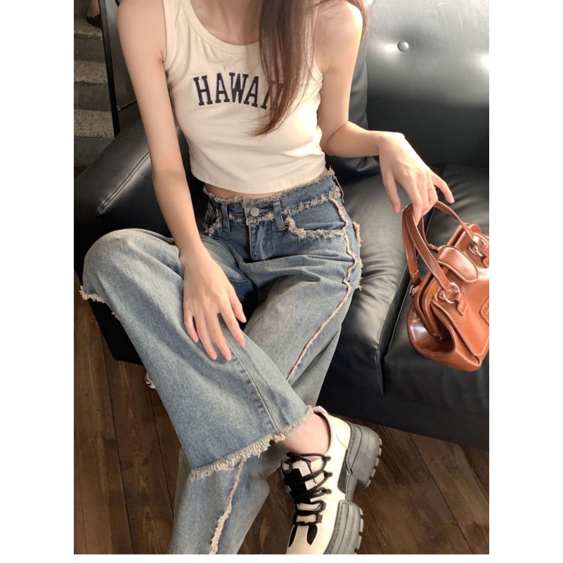 Quần Jean Nữ Ống Rộng Lưng Cao Phong Cách Retro Thời Trang