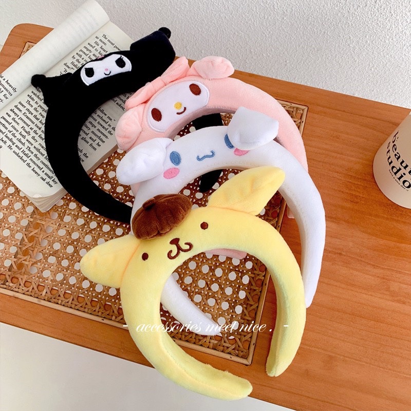 Băng Đô Cài Tóc 3D, Bờm Rửa Mặt Họa Tiết Kuromi, Purin, Cinnamaroll, Melody Hoạt Hình Kiểu Hàn Quốc Dễ Thương