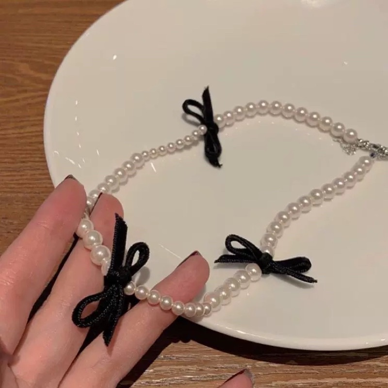 Vòng cổ đính hạt thắt nơ - Choker đính hạt phong cách hàn quốc - Khanturban.vn