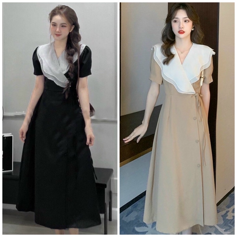 Đầm váy đi tiệc cổ bèo trắng (kèm hình thật)