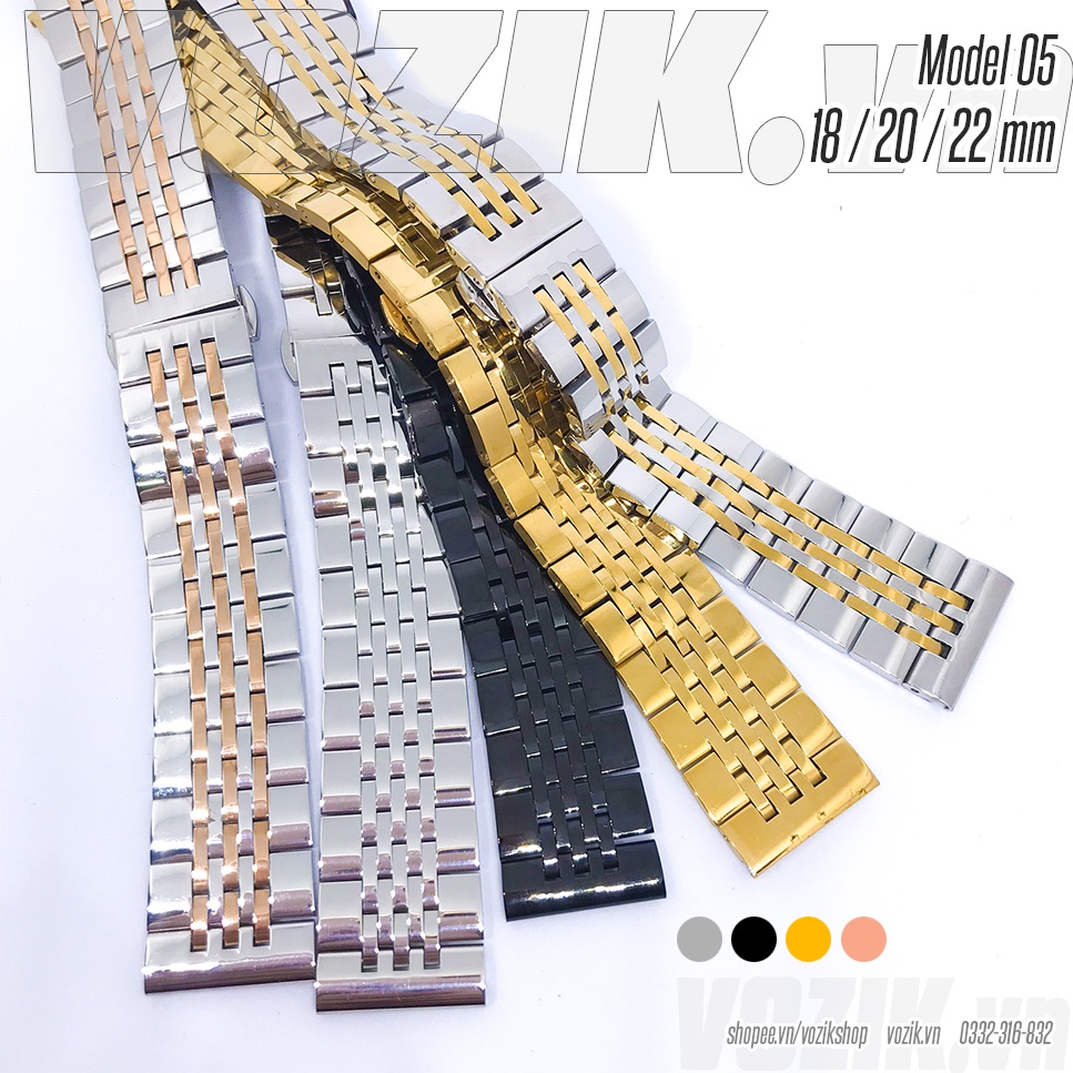 Dây đeo đồng hồ VOZIK thép không gỉ Model 05 kiểu khóa bấm (18mm 20mm 22mm) - 2