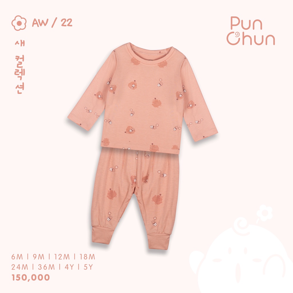 PUNCHUN mẫu mới 2022 Bộ dài tay cổ tròn cho bé từ 6m-5y