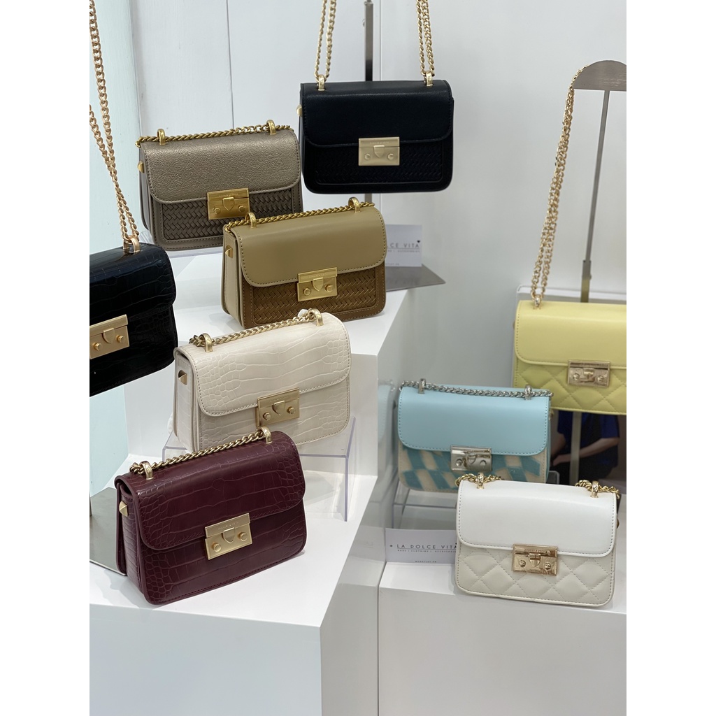 Túi xách nữ kẹp nách La Dolce Vita hộp 19 da sần, đeo vai đeo chéo - CK119