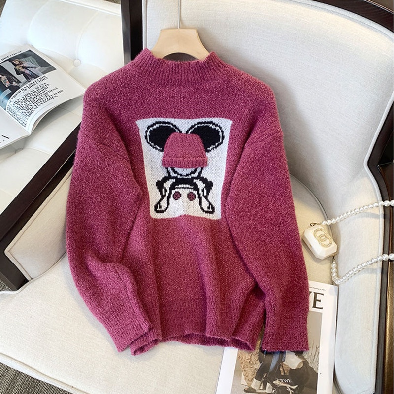 Áo sweater Dệt Kim Dày Dặn In Họa Tiết Hoạt Hình Thời Trang Thu Đông Cho Nữ