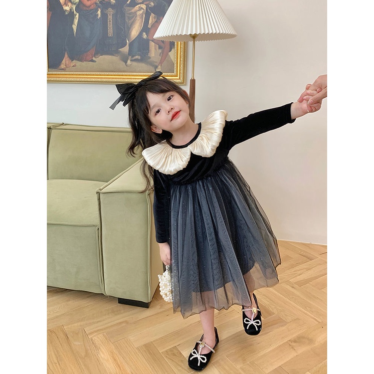 Đầm Nhung Công ChúA DàI Tay Cho Bé GáI