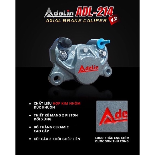 Heo Dầu Sau ADELIN CHÍNH HÃNG 2piston đối xứng Kèm Pát CNC gắn Sau Exciter Ex135 Ex150 Ex155 Winner Raider Satria Sonic