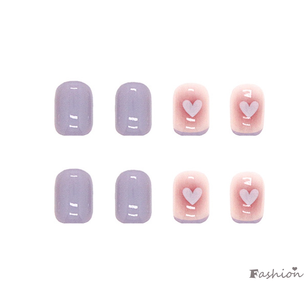 Bộ Móng Tay Giả Ngắn Bằng Acrylic Bóng Màu Xanh Dương Phong Cách Pháp Thời Trang Cho Nữ