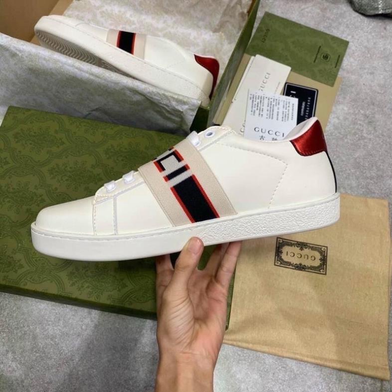 Giày Thể Thao Nam Nữ G.C Đai Chun Màu Trắng Gót Đỏ 35-43