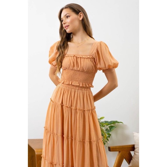 SET Váy Maxi 3 Tầng Kèm Áo Croptop Tay Phồng BLU PEPPER Xuất Xịn 4 Màu (Cam nhạt/ Trắng ngà/ Hoa Xanh/ Hồng Nhí)