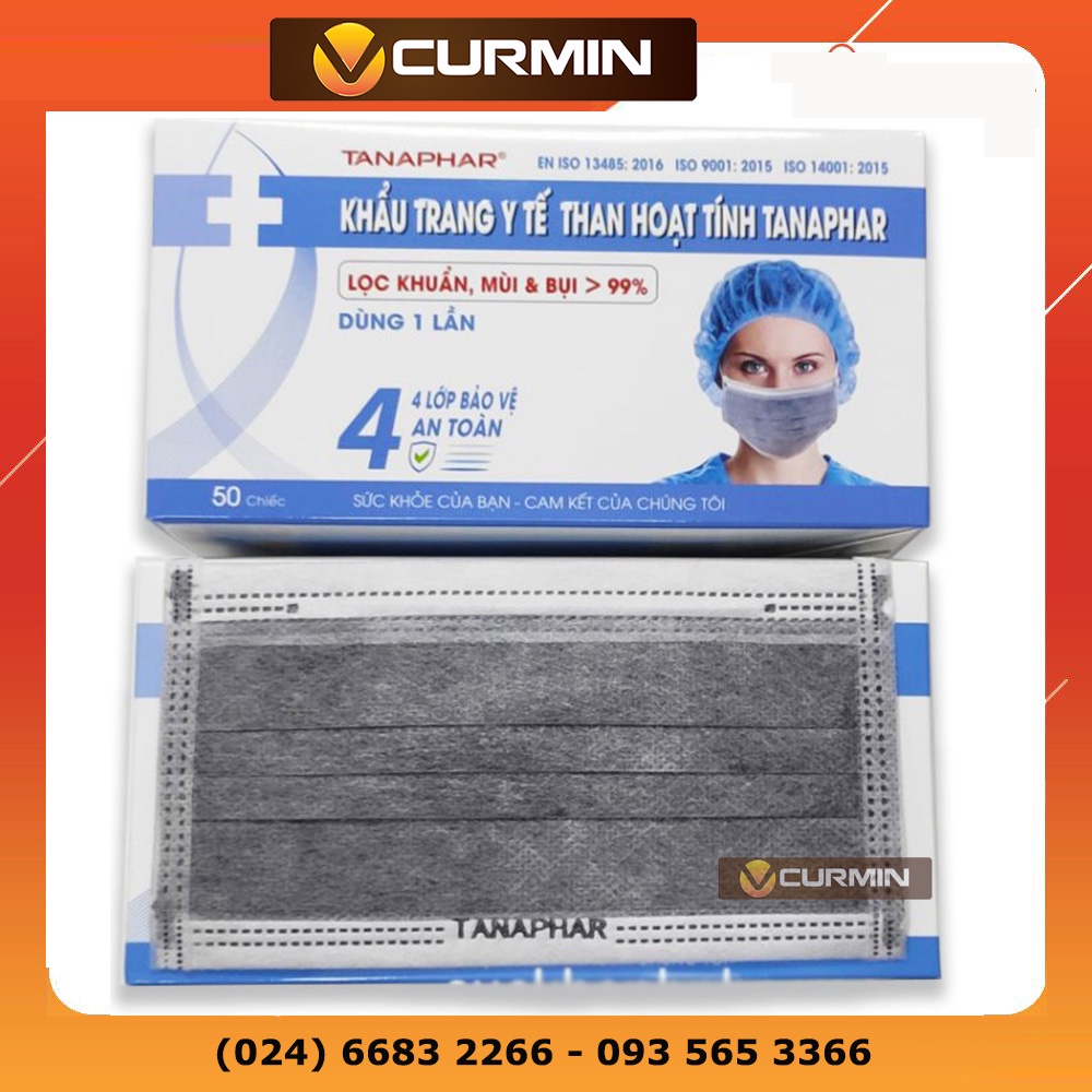 Khẩu trang than hoạt tính Tanaphar, hộp 50 chiếc lọc bụi, bảo vệ hiệu quả hơn 90% khẩu trang thường