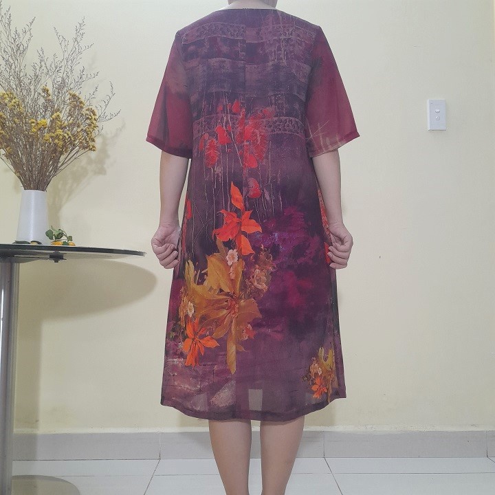 Đủ Size 50Kg Đến 90Kg - Váy Đầm Trung Niên - Vải Voan Sang Trọng 2 Lớp Form Suông A Che Bụng