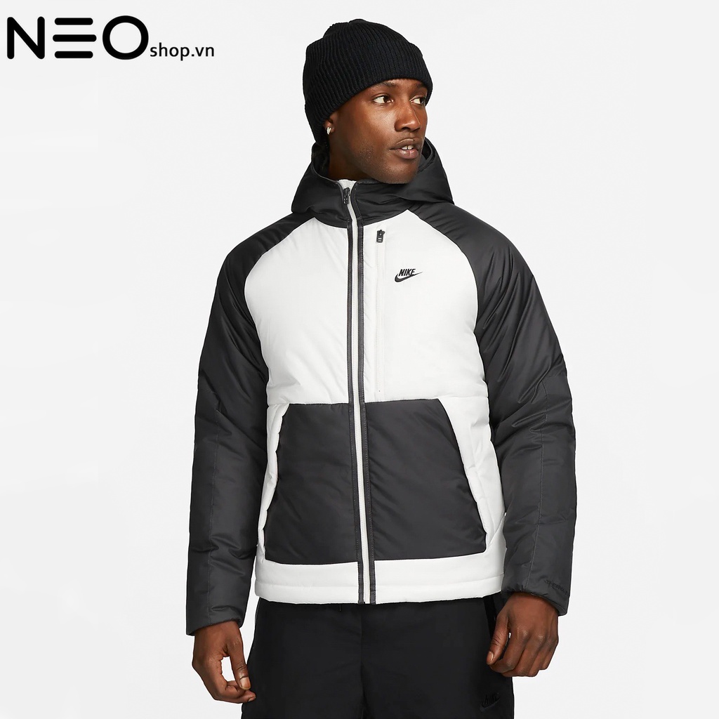Áo Khoác Phao Nike Therma-FIT Legacy Hooded Jacket - Đen / Trắng