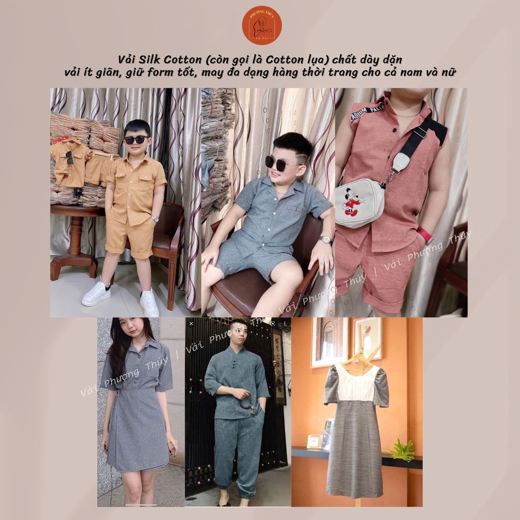 Vải lụa Cotton silk Phượng Thúy may đầm váy sơmi quần tây, chuyên thời trang nam nữ giãn nhẹ, lụa trơn khổ 1m50