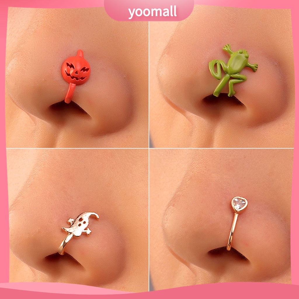 (Yoomall) Khuyên Mũi Giả Hình Chữ U Đính Đá Zircon Hình Ếch Hoạt Hình Sáng Bóng Cho Tiệc Tùng